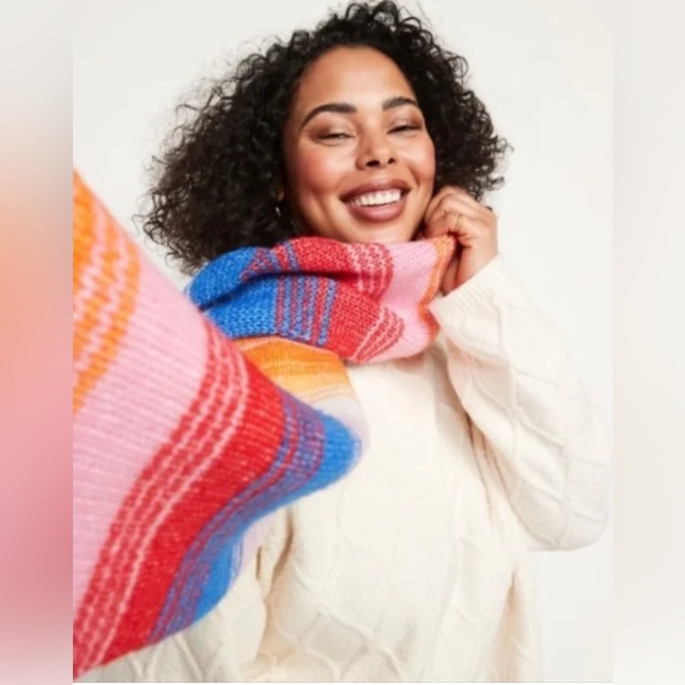 Old Navy Striped Scarf Super Soft Off White Printed Sweater-Knit Scarf NWT New